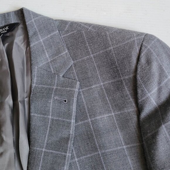 JAB SIGNATURE Grey Sharkskin Plaid Check Silk 👀 Wool Suit Top Jacket Blazer 43R